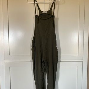 Olive Green Linen Tie Jumpsuit